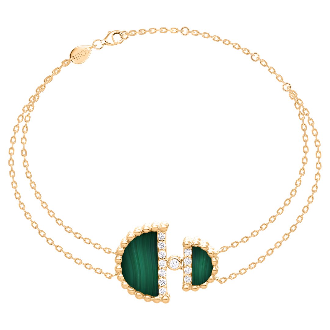 Etlala Chain Bracelet, Malachite, Yellow Gold – Mas Jewels