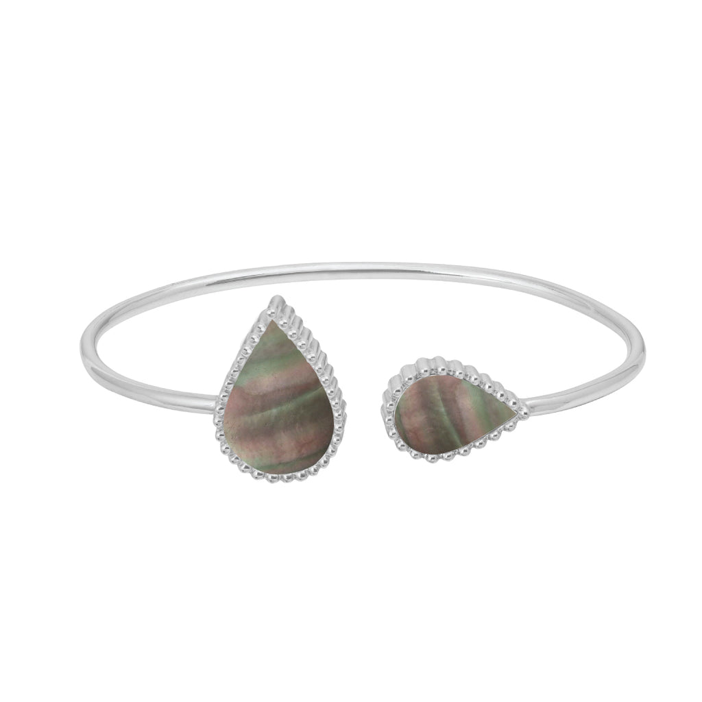 Hayma Bangle, Grey Mother of Pearl, White Gold