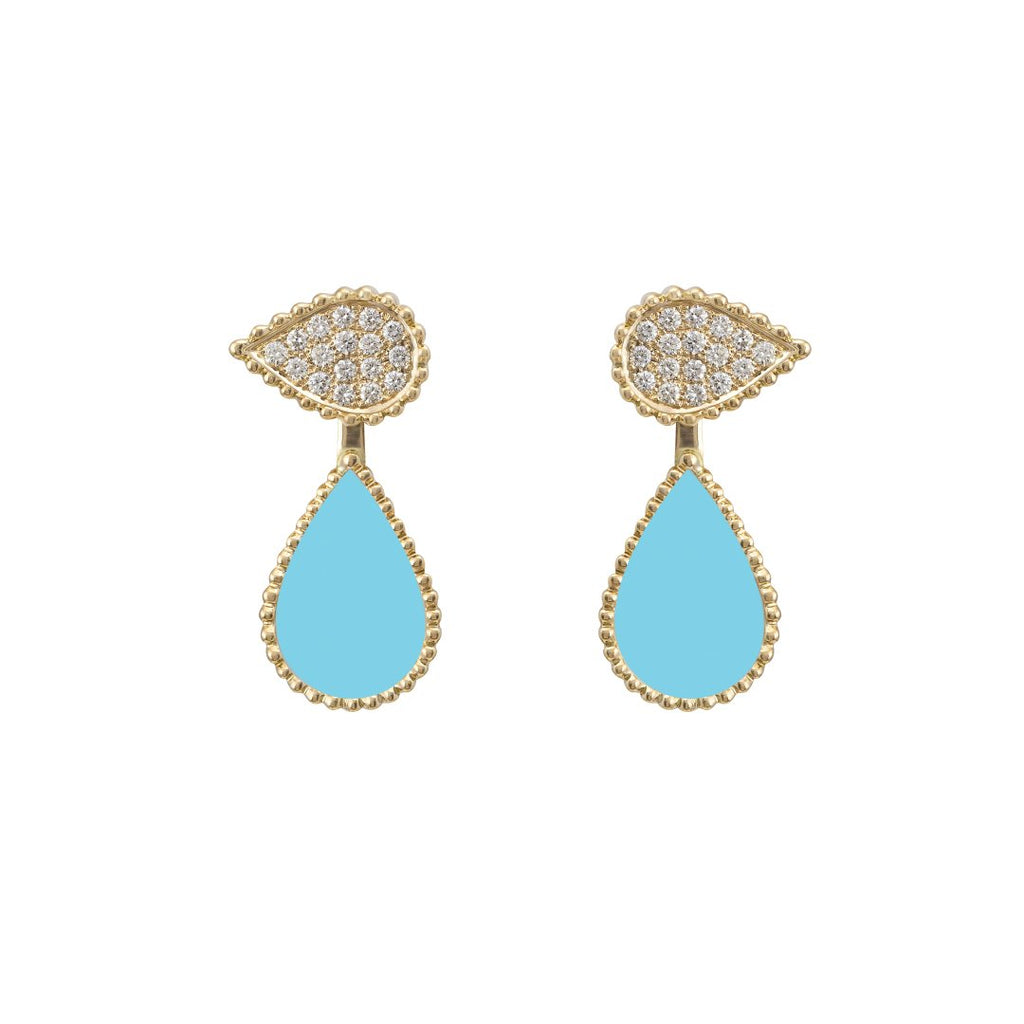 Hayma Diamonds Earring, Turquoise, Yellow Gold