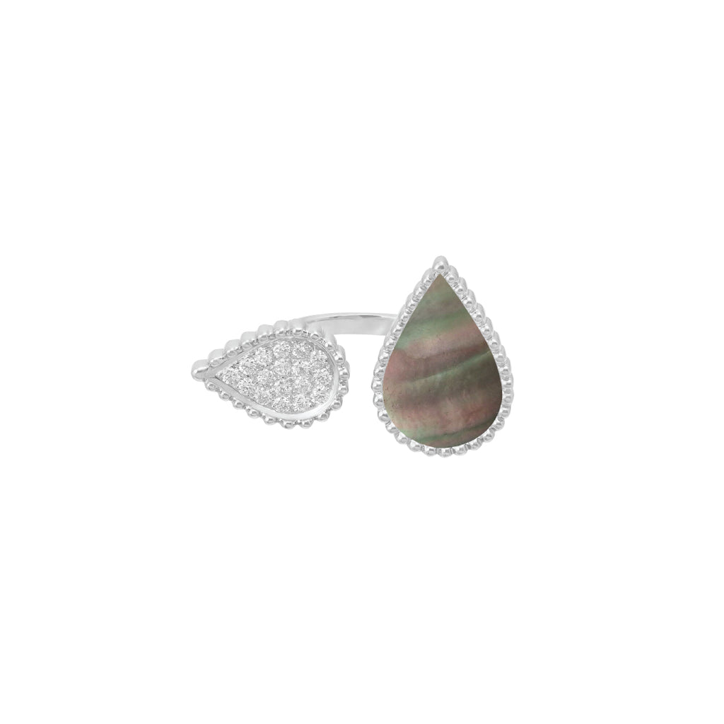 Hayma Diamonds Ring, Grey Mother of Pearl, White Gold