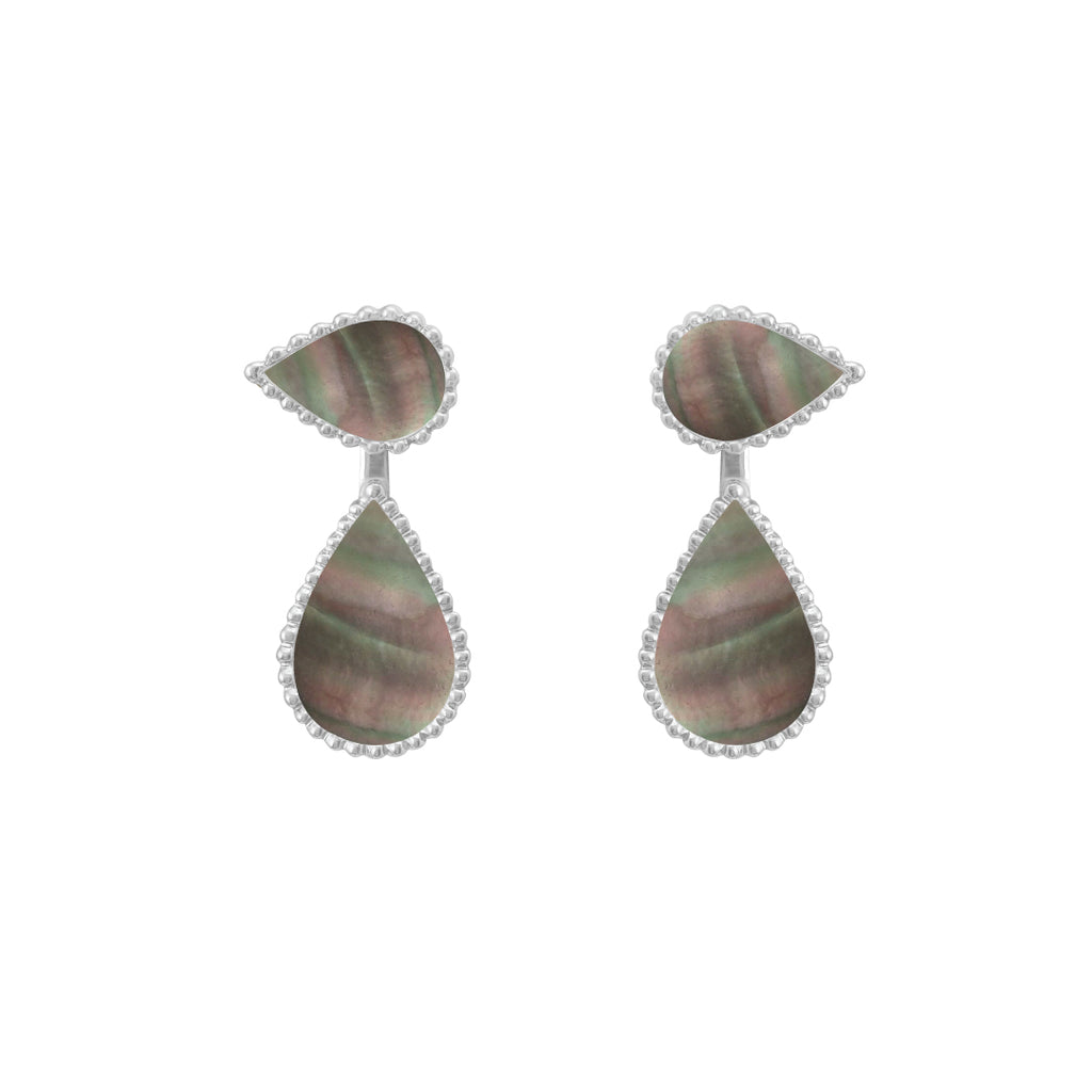 Hayma Earring, Grey Mother of Pearl, White Gold