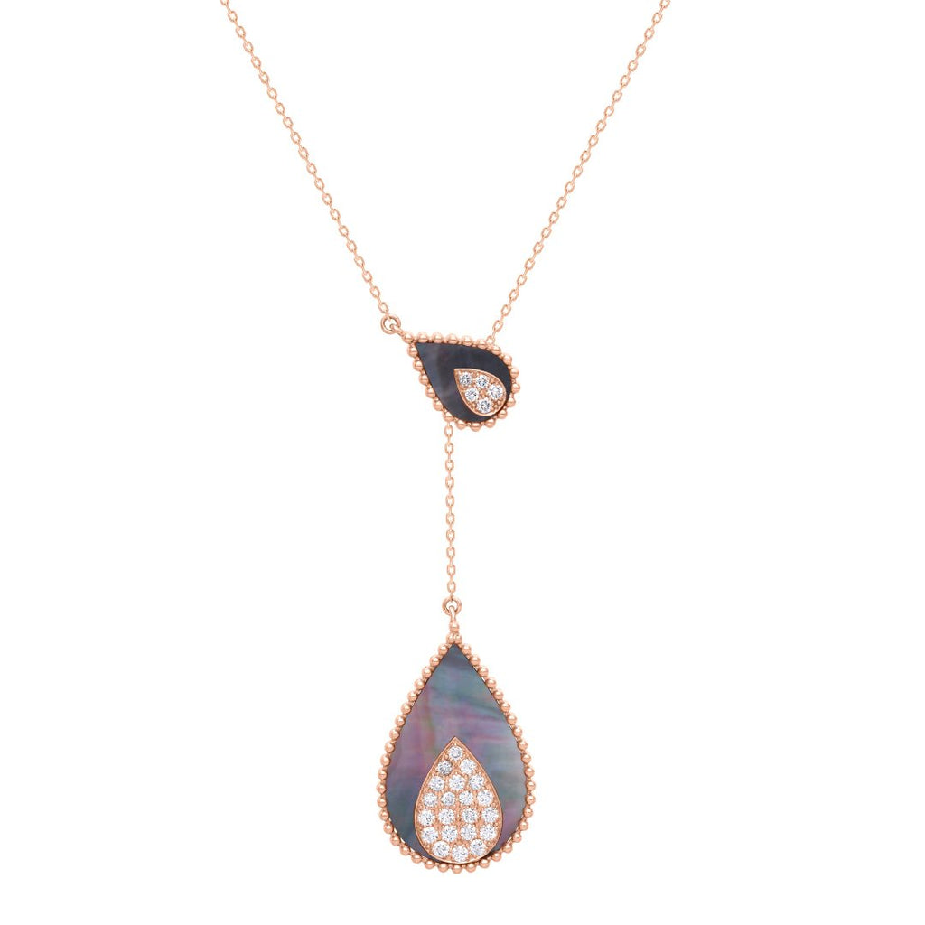 Hayma Half Diamonds Necklace, Grey Mother of Pearl, Rose Gold