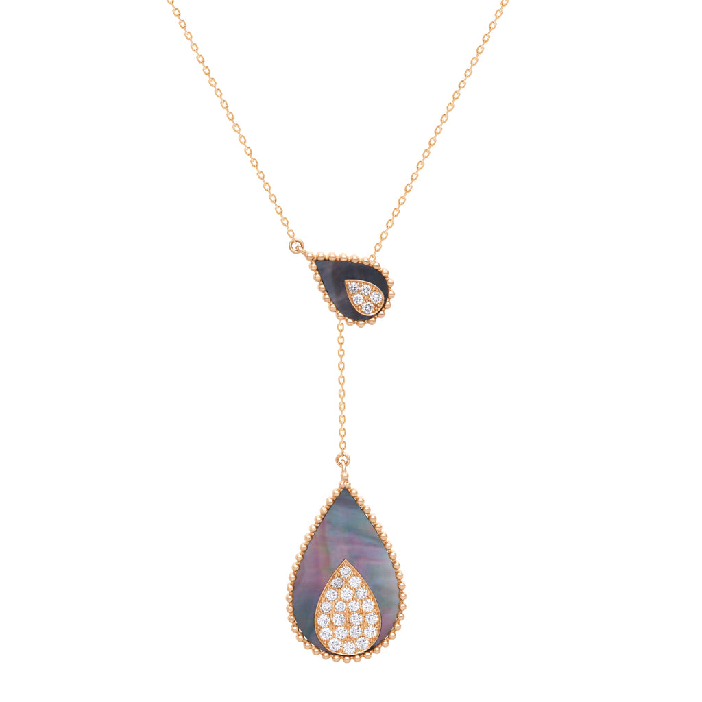 Hayma Half Diamonds Necklace, Grey Mother of Pearl, Yellow Gold