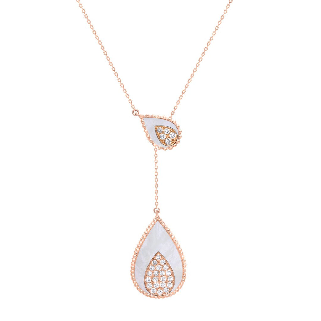 Hayma Half Diamonds Necklace, Mother of Pearl, Rose Gold