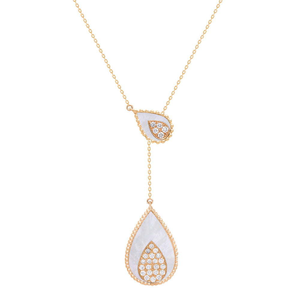 Hayma Half Diamonds Necklace, Mother of Pearl, Yellow Gold