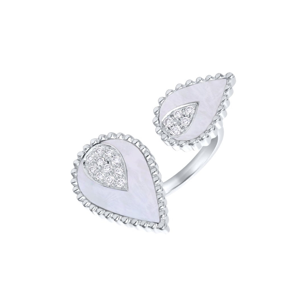 Hayma Half Diamonds Ring, Mother of Pearl, White Gold