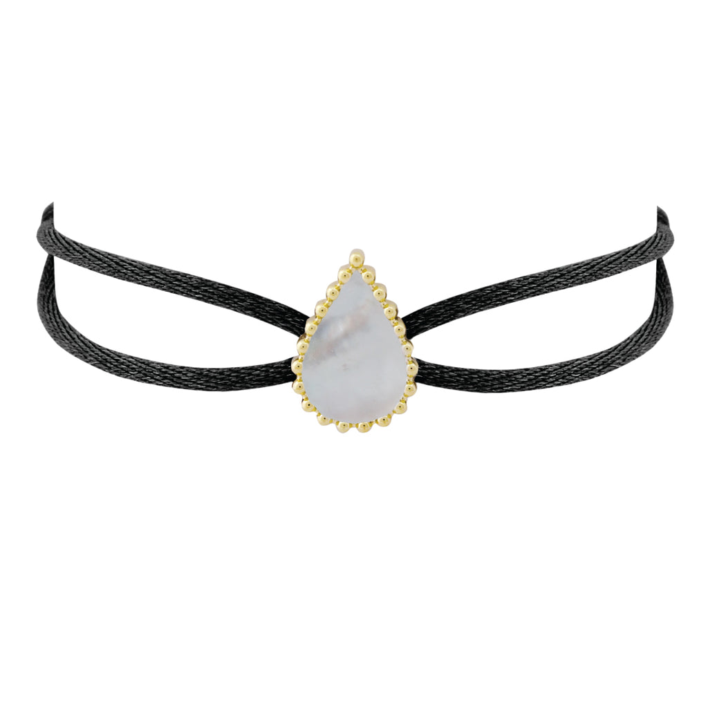 Hayma Thread Bracelet, Mother of Pearl, Black, Yellow Gold