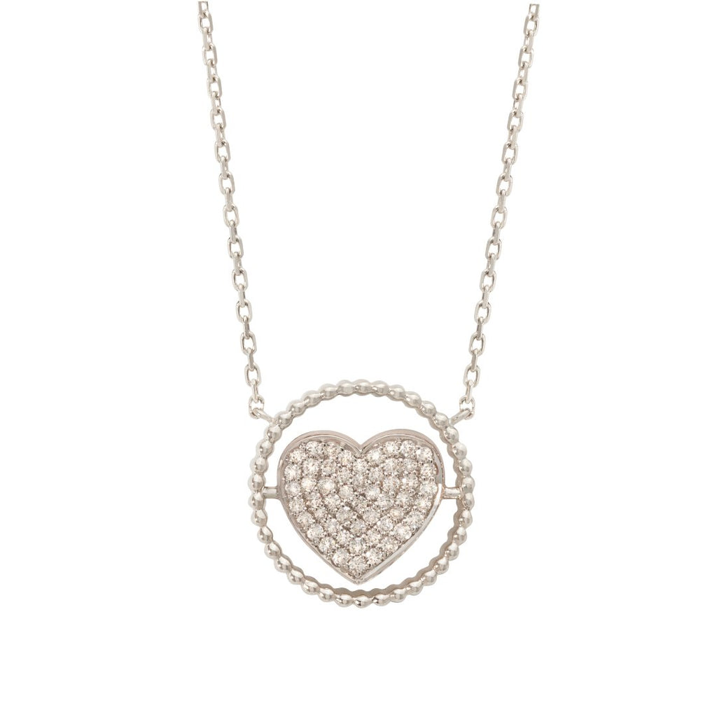 Heart Necklace, Diamonds & Red, White Gold