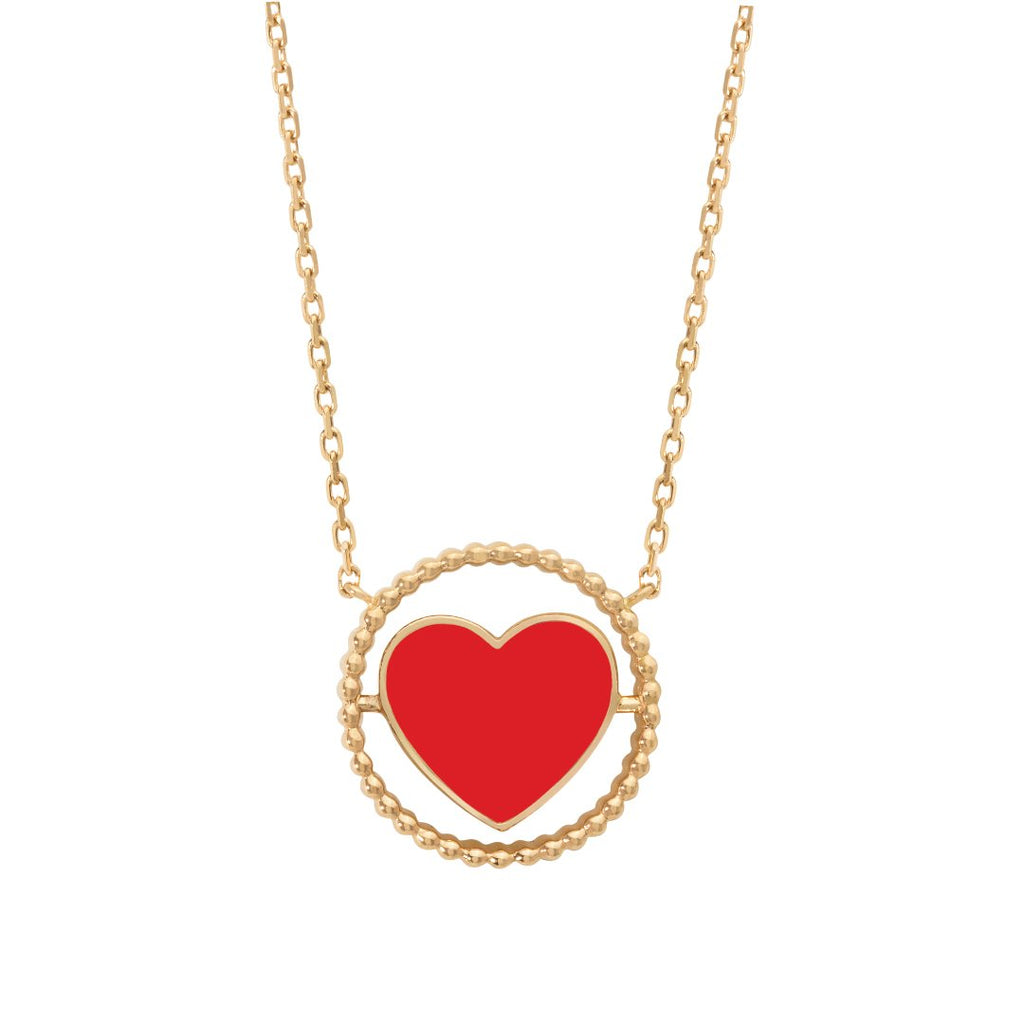 Heart Necklace, Red & Gold, Yellow Gold