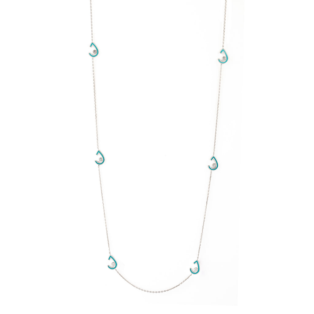 Anda Long Necklace, Turquoise, White Gold