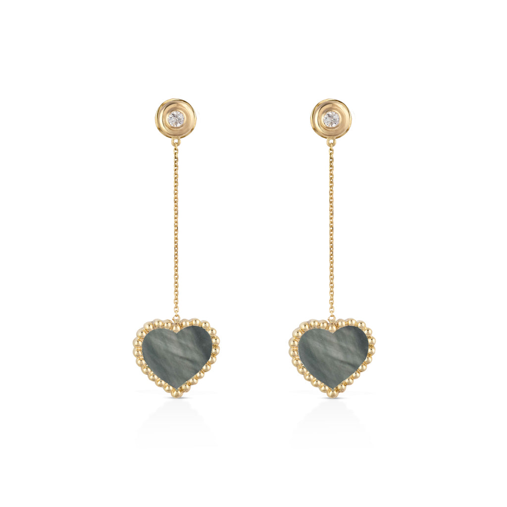 Melikah Earring, Grey Mother of Pearl, Yellow Gold