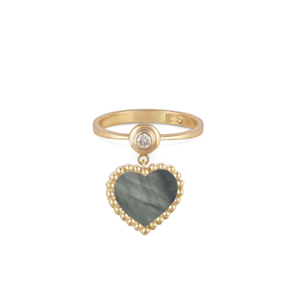 Melikah Ring, Grey Mother of Pearl, Yellow Gold