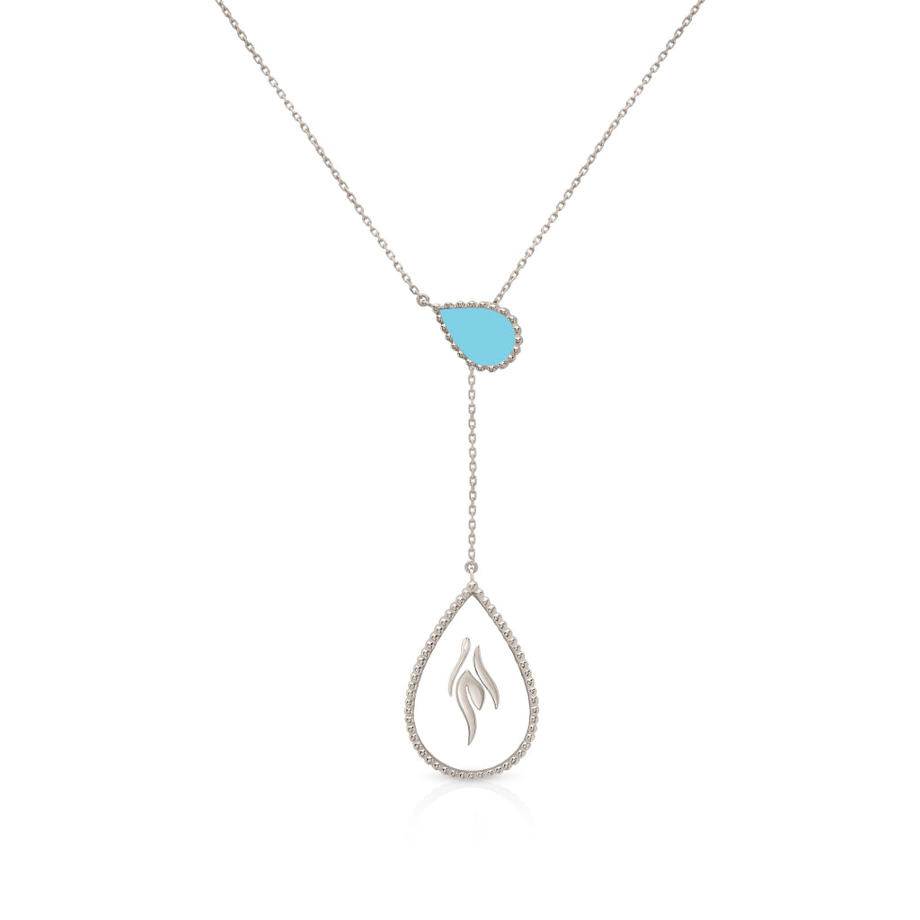 Mother Hayma Necklace, Turquoise, White Gold