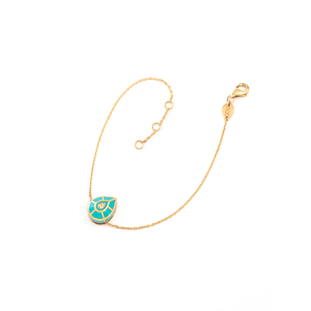 The Drops Chain Bracelet, Turquoise, Yellow Gold